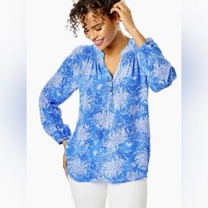 Lilly Pulitzer Blue and White Floral Blouse